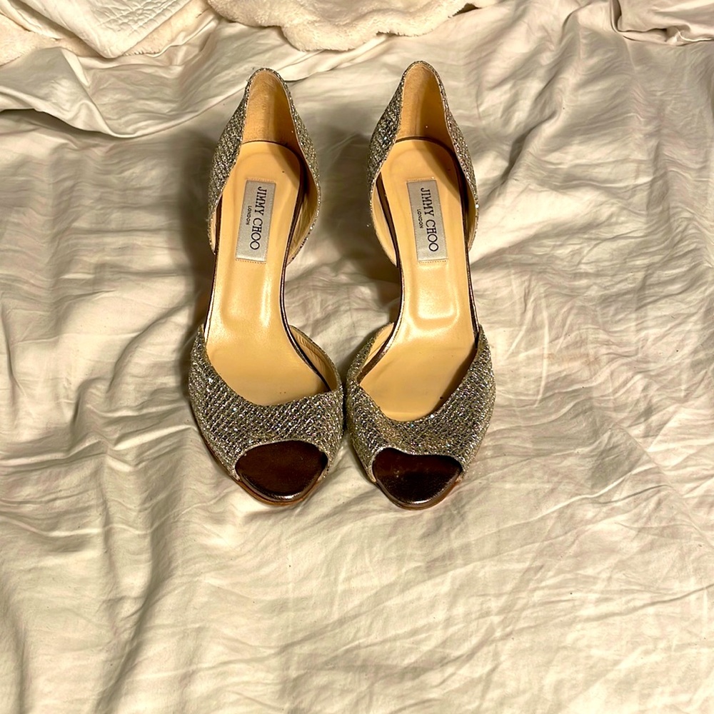 Sparkly Jimmy choo peep toe stiletto perfect for any occasion